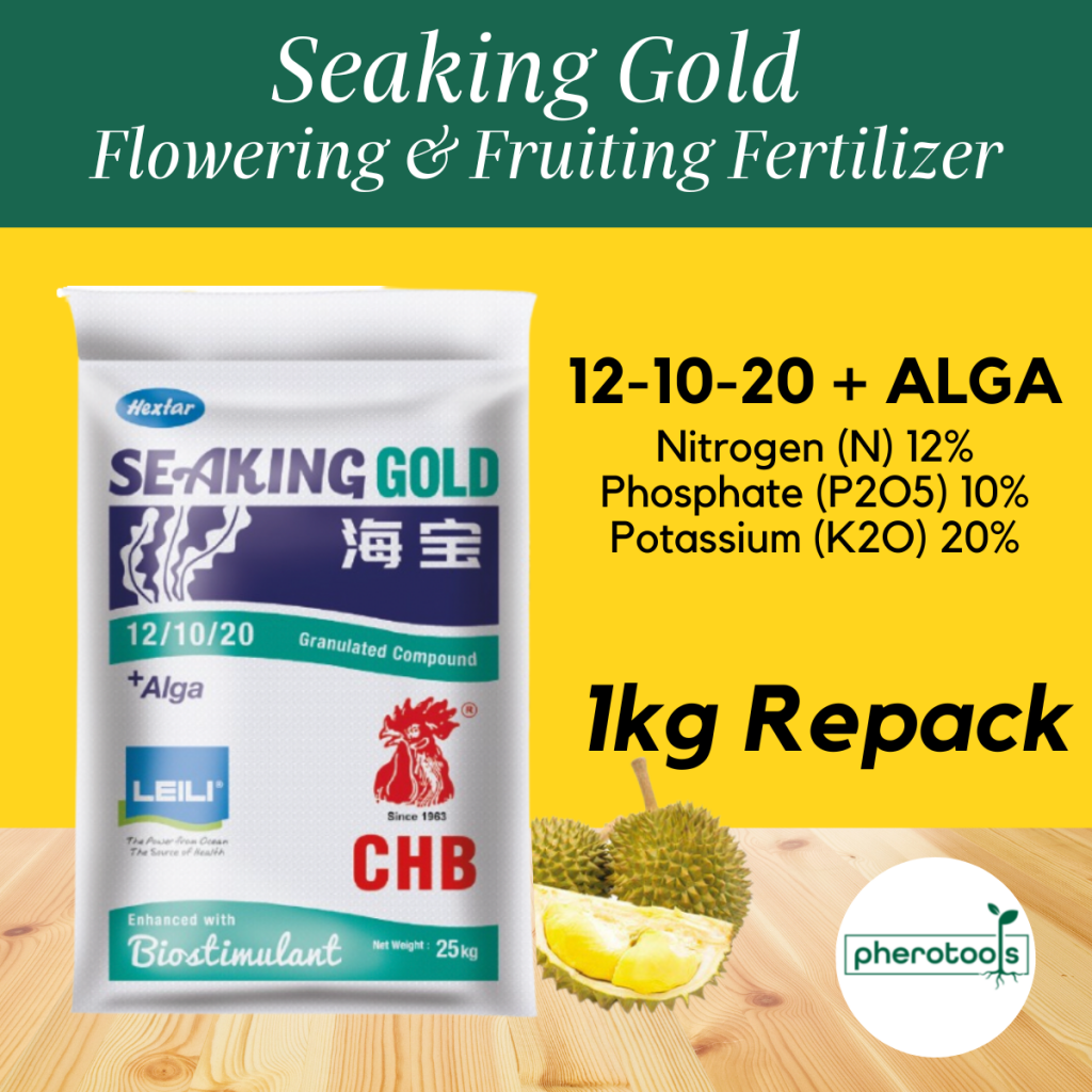 Pherotools LEILI 1kg SeaKing Gold NPK Fertilizer + Alga Biostimulant (Baja 12/10/20 + Sulfur)